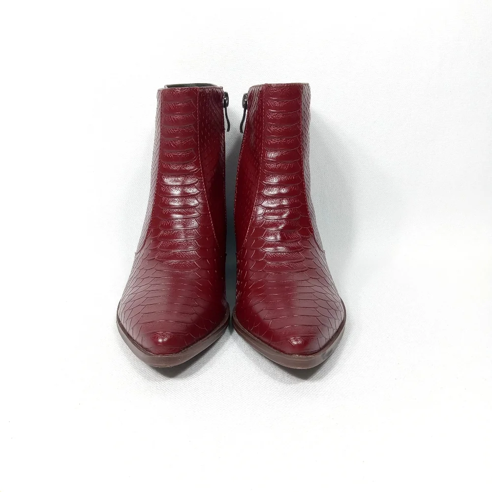 MAYPIE Dark Red Faux Leather Western Ankle Boot Size 6 - Picture 4 of 16